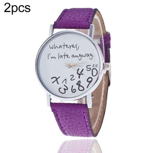 

Alphabet Number Pattern Leather Strap Watch(Purple)