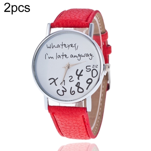 

Alphabet Number Pattern Leather Strap Watch(Red)