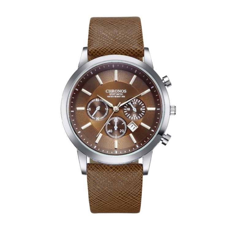 

CHRONOS CH0401 Three-eye Six-needle Leather Belt Sports Watch for Men(Coffee)