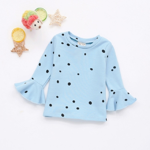 

Spring and Autumn Wave Point Trumpet Sleeve Sweater Girls Clothes, Height:80cm(Lake Blue)