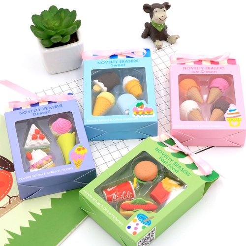 

NN028 2 PCS Cute Cartoon Creative Ice Cream Eraser Children's Gift School Supplies Random Color Delivery