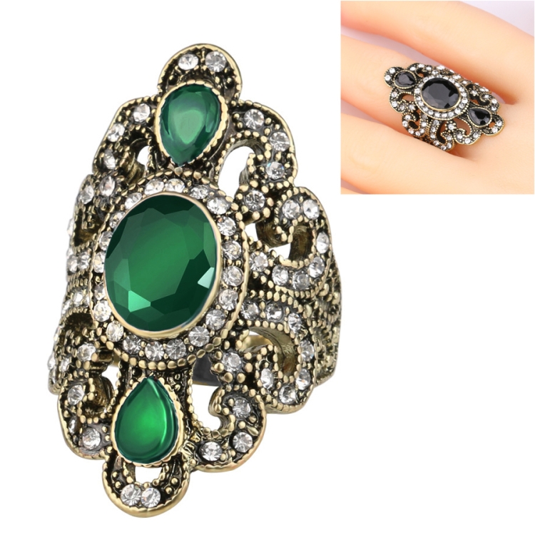 

Vintage Ethnic Style Exquisite Carved Inlaid Acrylic Resin Hollow Ring, Ring Size:9(Green )