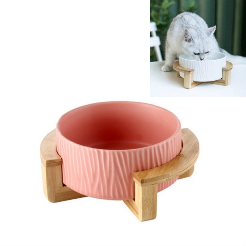 

13cm/400ml Cat Dog Food Bowl Pet Ceramic Bowl, Style:Bowl With Wooden Frame(Pink)