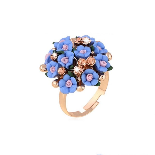 

Fashion Ceramic Flower Ring for Women Adjustable Wedding Rings Jewelry(Blue)