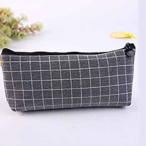 

Grid Concise Solid Color Canvas Pencil Bag Creative School Supplies Stationery(Grey)