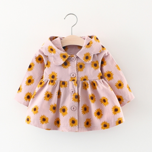 

Spring and Autumn Girl Sunflower Print Pattern Long Sleeve Hooded Jacket, Height:70cm(Pink)