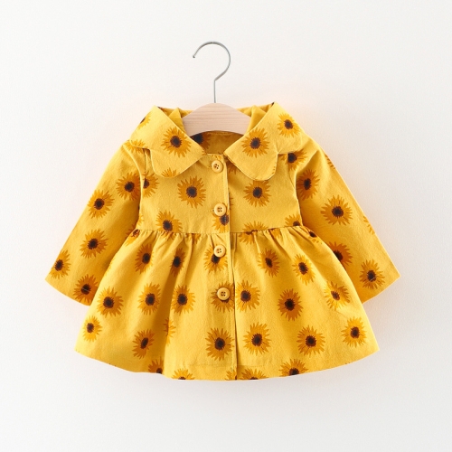 

Spring and Autumn Girl Sunflower Print Pattern Long Sleeve Hooded Jacket, Height:80cm(Yellow)