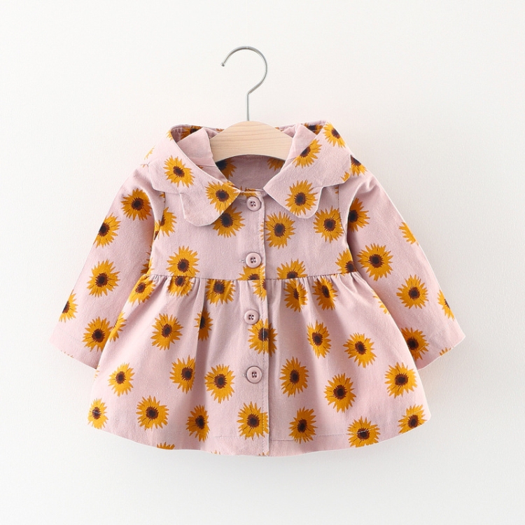 

Spring and Autumn Girl Sunflower Print Pattern Long Sleeve Hooded Jacket, Height:90cm(Pink)