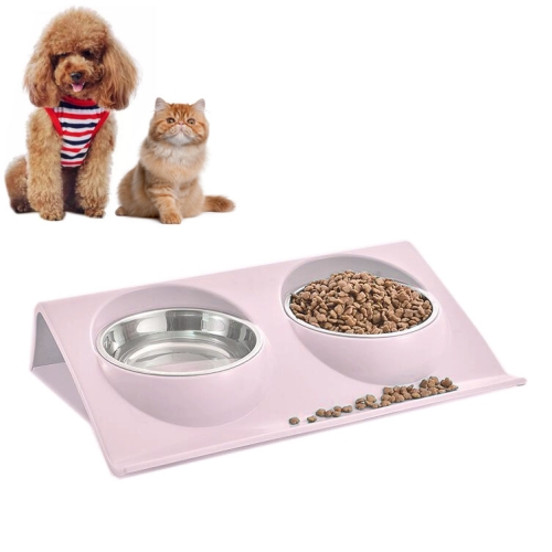 

Stainless Steel Pet Bowl Slope Plastic Anti-skid Anti-splash Food Feeder, Size:S(Pink)