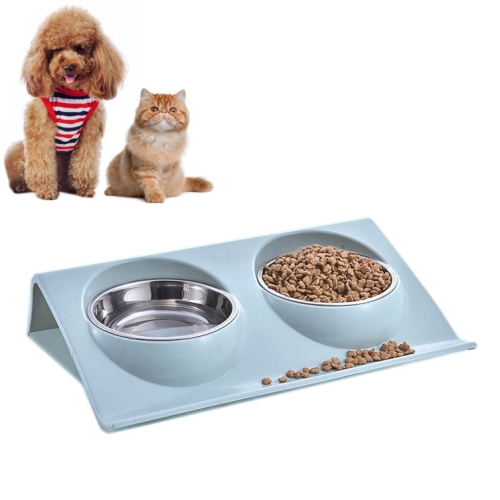 

Stainless Steel Pet Bowl Slope Plastic Anti-skid Anti-splash Food Feeder, Size:S(Blue)