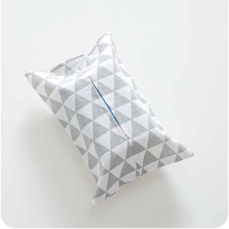 

Literary Fabric Cotton and Linen Paper Towel Bag Car Towel Table Tray(Gray Triangle)