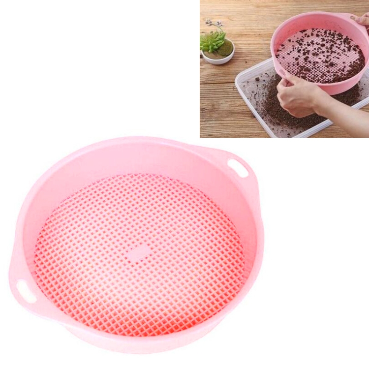 

Plastic Mesh Sieve Filter Gravel Stone Tool Soil Particle Sieve with Handrail Gardening Supplies(Pink)