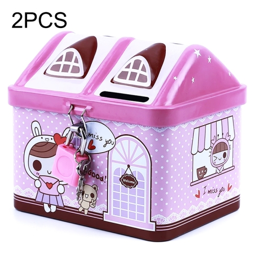 

2 PCS Creative Cartoon Small Tin House Cute Piggy Bank Money Box(Blue)