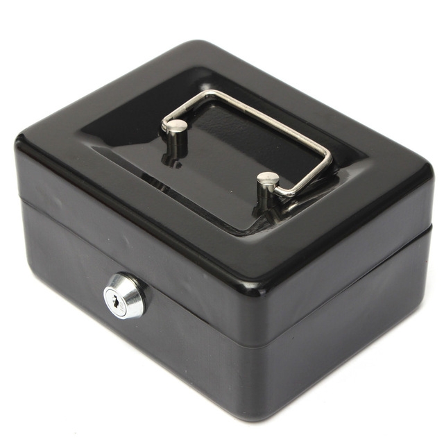 

Stainless Steel Portable Mini Cash Box Can Be Locked for Home Office(Black)