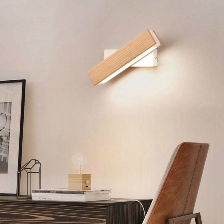 

Simple Rotatable Bedside Bedroom Wall Lamp Warm Night Light, Size:21cm(Wood )