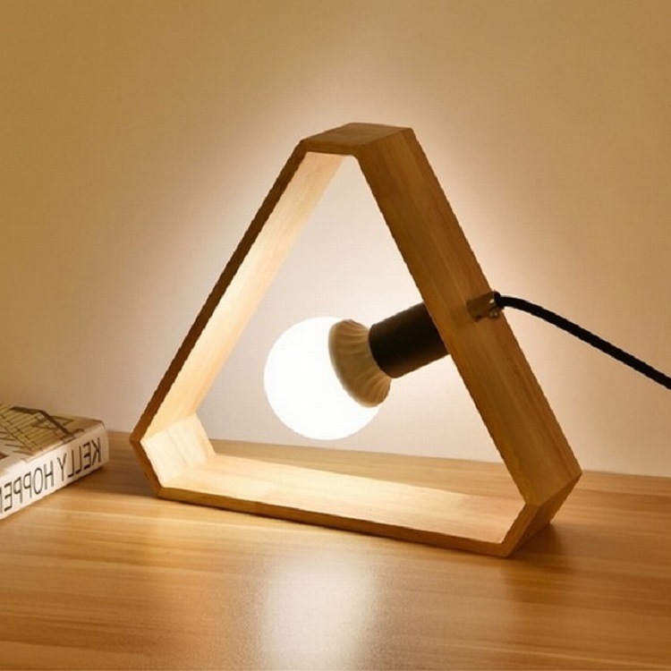 

Retro Wooden Art Bedroom Bedside Eye Protection LED Desk Lamp, AC 220V, US Plug(Triangle Shape)