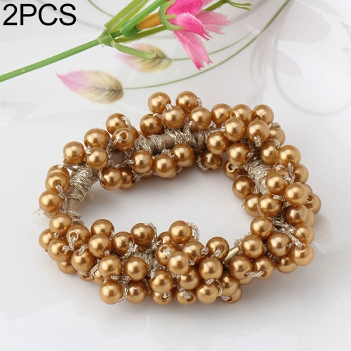 

2 PCS Pearls Beads Hair Accessories Cute Elastic Hair Bands Women Hair Rope Scrunchies Ponytail Holders Rubber Bands(Coffee)