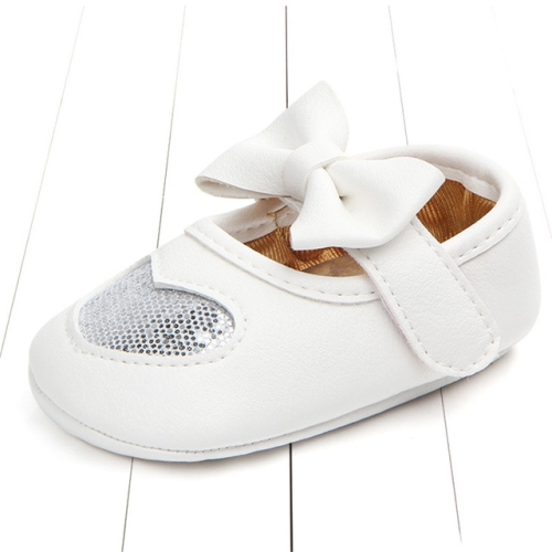 

Baby Moccasins PU Leather Toddler First Walker Princess Love Bow Soft Soled Shoes, Size:13cm(Silver)