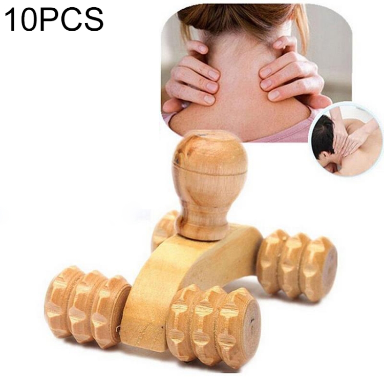 

10 PCS Wooden Massage Hand Push Small Four-wheel Body Massage Supplies