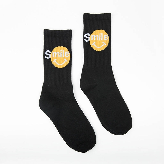 

Letter Smile Socks Tube Cotton Tube Socks, Size:One Size(Black)