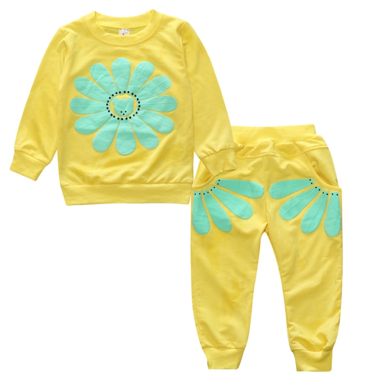

Spring and Autumn Girls Sun Flower Pattern Long Sleeve Top + Pants Set, Size:110cm(Yellow)