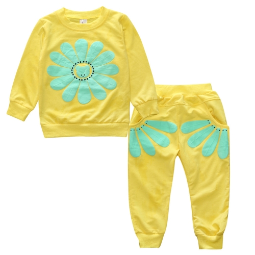 

Spring and Autumn Girls Sun Flower Pattern Long Sleeve Top + Pants Set, Size:120cm(Yellow)