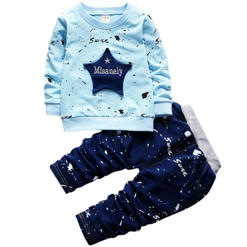 

2 in 1 Children Five-pointed Star Inkjet Dot Letter Pattern Long-sleeved Shirt + Trouser Set, Height:80cm(Light Blue)