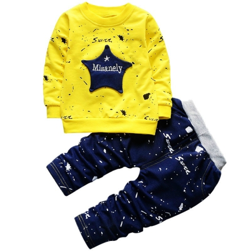 

2 in 1 Children Five-pointed Star Inkjet Dot Letter Pattern Long-sleeved Shirt + Trouser Set, Height:80cm(Yellow)