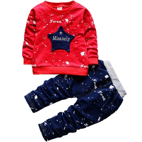 

2 in 1 Children Five-pointed Star Inkjet Dot Letter Pattern Long-sleeved Shirt + Trouser Set, Height:90cm(Red)