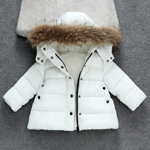 

Winter Children Warm Down Jacket Fur Collar Coat with Detachable Hat, Height:80cm(White)