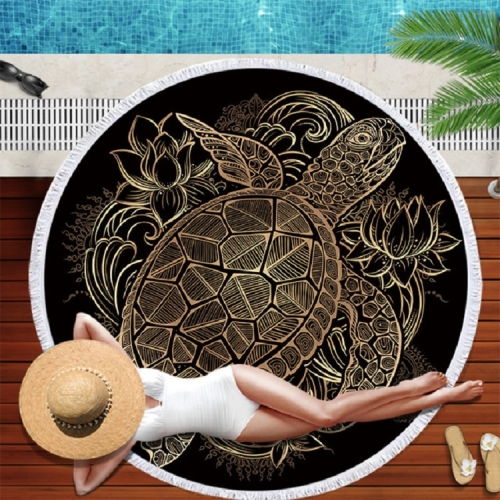 

Animal Pattern Round Superfine Fiber Beach Towel with Tassel, Size:150 x 150cm(Lotus Turtle)