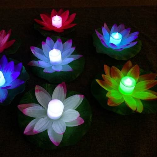 

3 Color LED Flood Light Artificial Lotus Floating Flower Shape Lamps For Outdoor Swimming Pool Wishing Party(Pink)