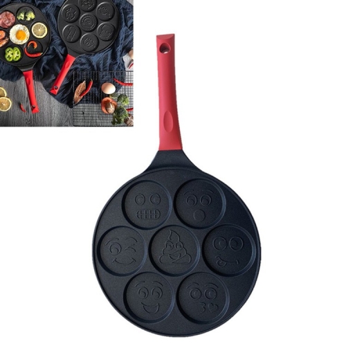 

Seven-hole Breakfast Pan Multifunctional Flat Bottom Frying Pan Non-stick Egg Dumpling Pan(Black Smiley Pattern)