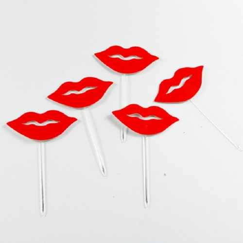 

10 PCS / 2 Sets Birthday Party Cake Decorated Bearded Lips Cake Inserted Card, Style:Red Lips