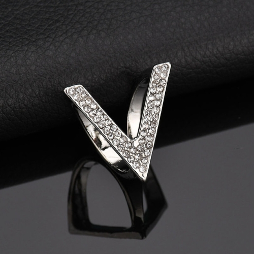 

V-shaped Silk Scarf Buckle Gold-Plated Water Drill Brooch(Silver )