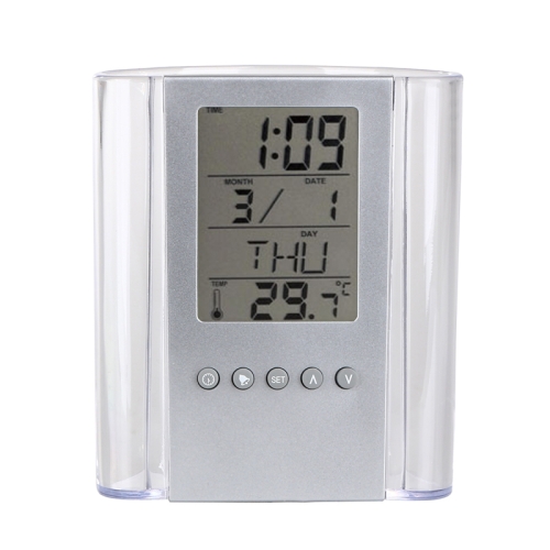 Sunsky Transparent Desk Table Clock Pen Container Alarm Small