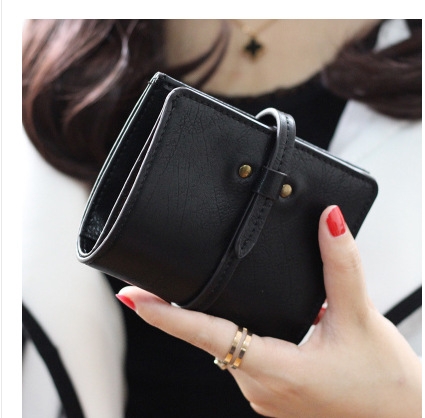 

Short Retro Student Small Purse Women Leather Pursese(Black)