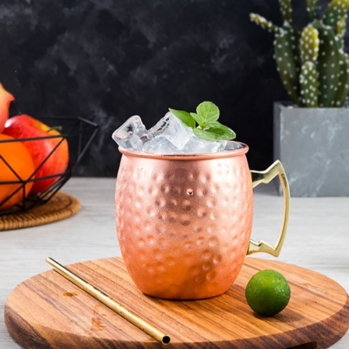 

2 PCS Copper Plating Stainless Steel Mug Cocktail Glass Beer Mug Rose Gold, Style:Hammer point