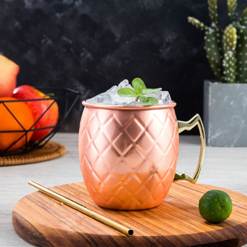 

2 PCS Copper Plating Stainless Steel Mug Cocktail Glass Beer Mug Rose Gold, Style:Netting