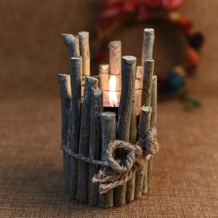 

Christmas Decorations Retro Candlestick Home Decoration Candle Tube Creative Props Wood Crafts, Without Cnadle