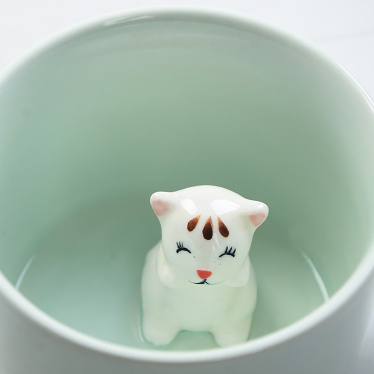 

2 PCS Creative Ceramic Cup 3D Animal Coffee Cup Creative Gift(Little Flower Cat)