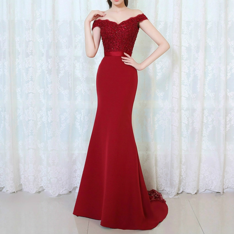 

Mermaid Long Evening Dress Party Elegant Long Prom Gown With Belt, US Size:2(Red)