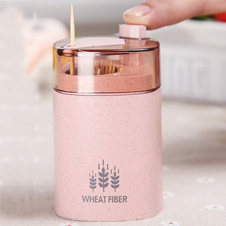 

Wheat Straw Hand Press Toothpick Box Toothpicks Storage Box(Pink)