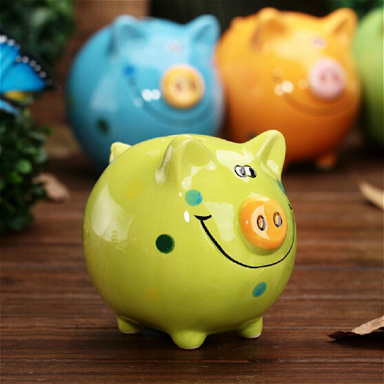 

Porcelain Smile Pig Piggy Bank Table Decoration Ornaments Ceramic Crafts Gifts(Green )