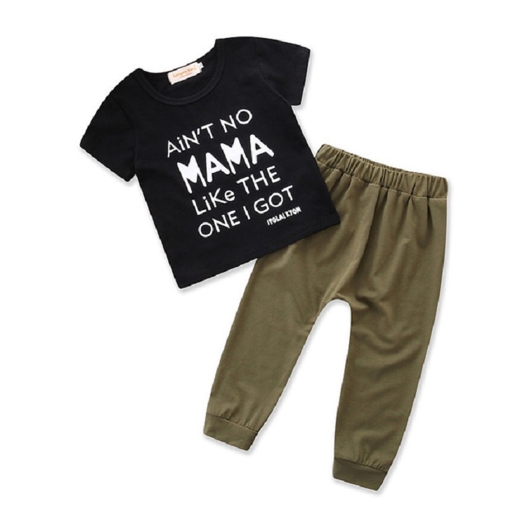 

Short Sleeves 2 in 1 Boy Cotton Letter Pattern Clothing Set, Height:100cm