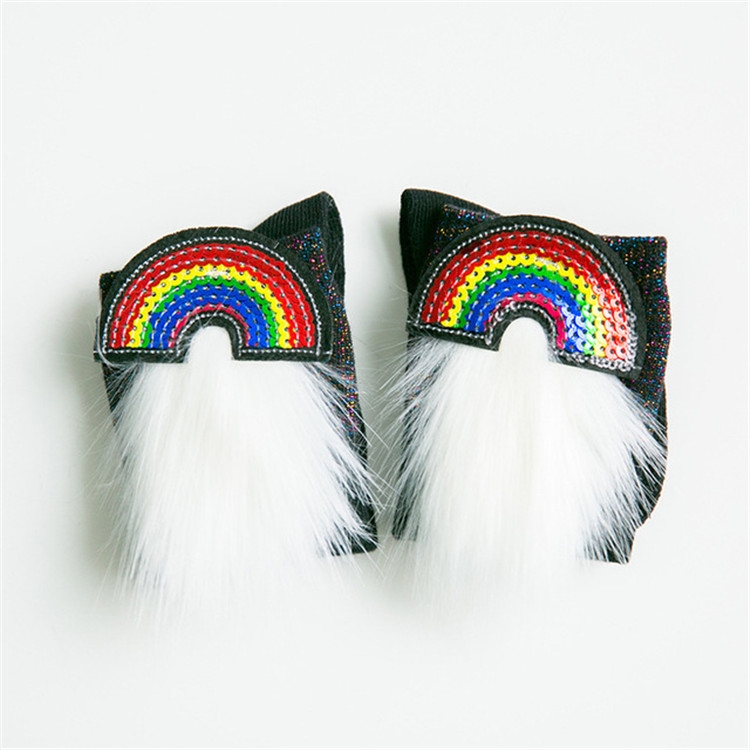 

Spring Children Baby Socks Big Eyes Fur Applique High Knee Stockings, Size:L(Rainbow)