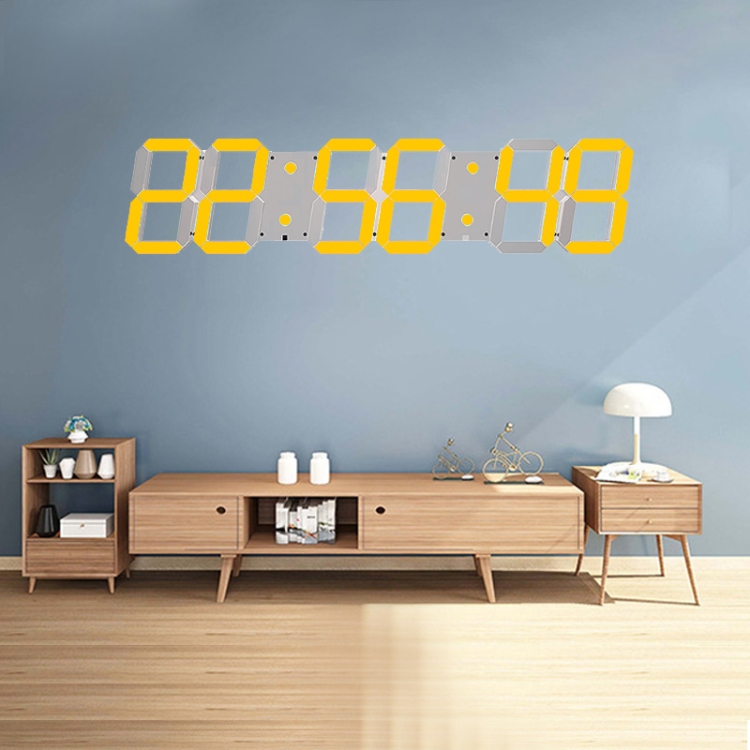 

Multifunctional LED Wall Clock Creative Digital Clock US Plug, Style:Hollow Remote Control(Gold Font)