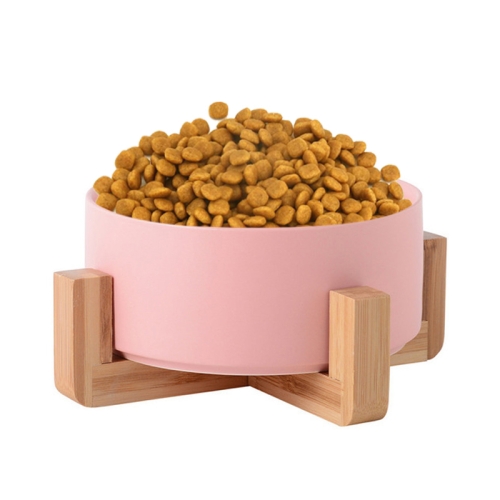 

15.5cm/850ml Cat Bowl Dog Pot Pet Ceramic Bowl, Style:Single Bowl With Wooden Stand(Pink)