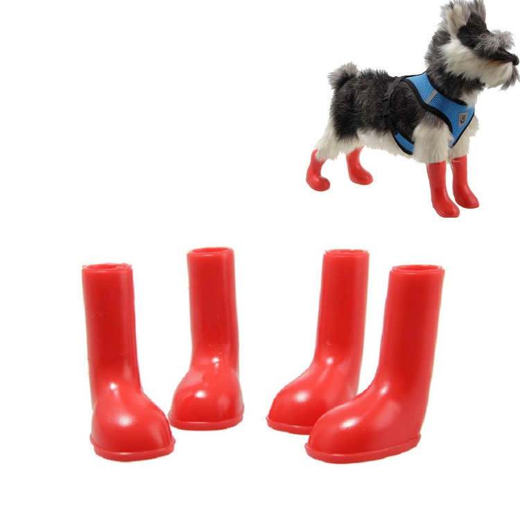 

4 PCS/Set Pet Rain Boots Waterproof Non-slip Dog Shoes, Size:M(Red)