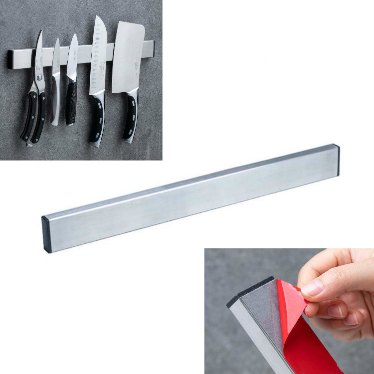 

Stainless Steel Knife Holder Kitchen Rack Magnetic Suction Knife Holder, Length:40cm, Style:3M Red Gum(Silver)